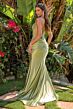 Elizabeth K GL3809 High Slit Satin Skirt Sage Green Dress