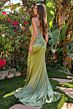 Elizabeth K GL3817 Spaghetti Strap Beaded Bodice Gold Dress