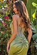 Elizabeth K GL3817 Spaghetti Strap Beaded Bodice Gold Dress