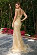 Elizabeth K GL3850 Champagne Cap Sleeve V-Neckline Dress