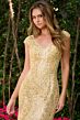 Elizabeth K GL3850 Champagne Cap Sleeve V-Neckline Dress