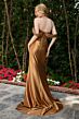 Elizabeth K GL3852 High Slit Satin Skirt Ruched Off The Shoulder Dress