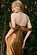 Elizabeth K GL3852 High Slit Satin Skirt Ruched Off The Shoulder Dress