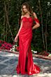 Elizabeth K GL3852 High Slit Satin Skirt Ruched Off The Shoulder Dress
