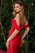 Elizabeth K GL3852 High Slit Satin Skirt Ruched Off The Shoulder Dress