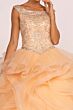 Elizabeth K GL1600 Bateau Neck Ruffle Skirt Cutout Sweet 16 Gown