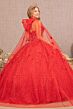 Elizabeth K GL1939 Sheer Cape Floral Strapless Neck Quinceanera Gown