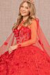 Elizabeth K GL1939 Sheer Cape Floral Strapless Neck Quinceanera Gown