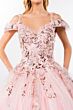 Elizabeth K GL1969 Floral Applique Bodice Cold-Shoulder Sweet 16 Dress