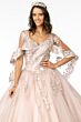 Elizabeth K GL2800 Cape Sleeve V-Neck Sweet 16 Gown
