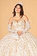 Elizabeth K GL3072 Gauntlet Sleeve Bow Ruffle Back Quinceanera Dress