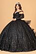 Elizabeth K GL3072 Gauntlet Sleeve Bow Ruffle Back Quinceanera Dress