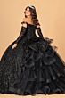 Elizabeth K GL3072 Gauntlet Sleeve Bow Ruffle Back Quinceanera Dress