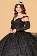Elizabeth K GL3072 Gauntlet Sleeve Bow Ruffle Back Quinceanera Dress