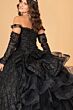 Elizabeth K GL3072 Gauntlet Sleeve Bow Ruffle Back Quinceanera Dress
