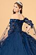 Elizabeth K GL3075 Off-The-Shoulder Sheer Streamer Quinceanera Gown