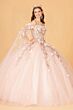 Elizabeth K GL3075 Off-The-Shoulder Sheer Streamer Quinceanera Gown