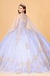 Elizabeth K GL3078 Sheer Cape Embroidered Strapless Sweet 16 Dress