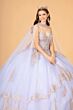 Elizabeth K GL3078 Sheer Cape Embroidered Strapless Sweet 16 Dress