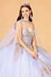Elizabeth K GL3078 Sheer Cape Embroidered Strapless Sweet 16 Dress