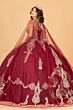 Elizabeth K GL3078 Sheer Cape Embroidered Strapless Sweet 16 Dress