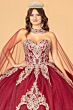 Elizabeth K GL3078 Sheer Cape Embroidered Strapless Sweet 16 Dress