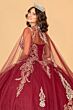 Elizabeth K GL3078 Sheer Cape Embroidered Strapless Sweet 16 Dress