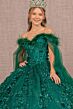 Elizabeth K GL3101 Feather Off-The-Shoulder Neck Quinceanera Gown