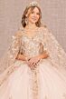 Elizabeth K GL3104 Sheer Cape Butterfly Applique Quince Gown