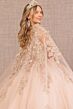 Elizabeth K GL3104 Sheer Cape Butterfly Applique Quince Gown