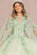 Elizabeth K GL3104 Sheer Cape Butterfly Applique Quince Gown