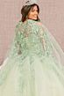 Elizabeth K GL3104 Sheer Cape Butterfly Applique Quince Gown