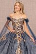 Elizabeth K GL3107 Feather Strap Sheer Streamer Quinceanera Gown