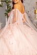 Elizabeth K GL3110 Sheer Cape Off The Shoulder Quinceanera Dress