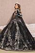 Elizabeth K GL3168 Hooded Cape Plunging Neck Quinceanera Dress