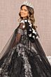 Elizabeth K GL3168 Hooded Cape Plunging Neck Quinceanera Dress