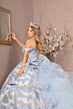 Elizabeth K GL3174 Cold-Shoulder Ruffled Train Quinceanera Gown