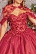 Elizabeth K GL3179 Sheer Cape Off-The-Shoulder Quince Gown