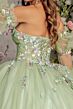 GLS by Gloria GL3300 Ruched Bodice Bell Sleeve Floral Quince Gown