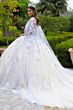 GLS by Gloria GL3501 Cape Sleeve Pleated Bust Applique Quince Gown