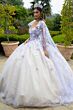 GLS by Gloria GL3501 Cape Sleeve Pleated Bust Applique Quince Gown