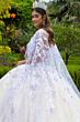 GLS by Gloria GL3501 Cape Sleeve Pleated Bust Applique Quince Gown