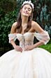 GLS by Gloria GL3502 Illusion Bodice Draped Sleeve Quince Gown