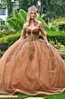 GLS by Gloria GL3502 Illusion Bodice Draped Sleeve Quince Gown