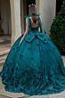 GLS by Gloria GL3529 Bow Strap Gathered Skirt Beaded Quince Dress