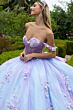 GLS by Gloria GL3576 Sheer Train Floral Off-The-Shoulder Quince Dress