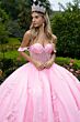 GLS by Gloria GL3576 Sheer Train Floral Off-The-Shoulder Quince Dress