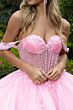 GLS by Gloria GL3576 Sheer Train Floral Off-The-Shoulder Quince Dress
