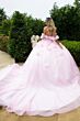 GLS by Gloria GL3608 Draped Sleeve Ruched Bodice Floral Quince Dress