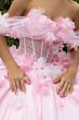 GLS by Gloria GL3608 Draped Sleeve Ruched Bodice Floral Quince Dress